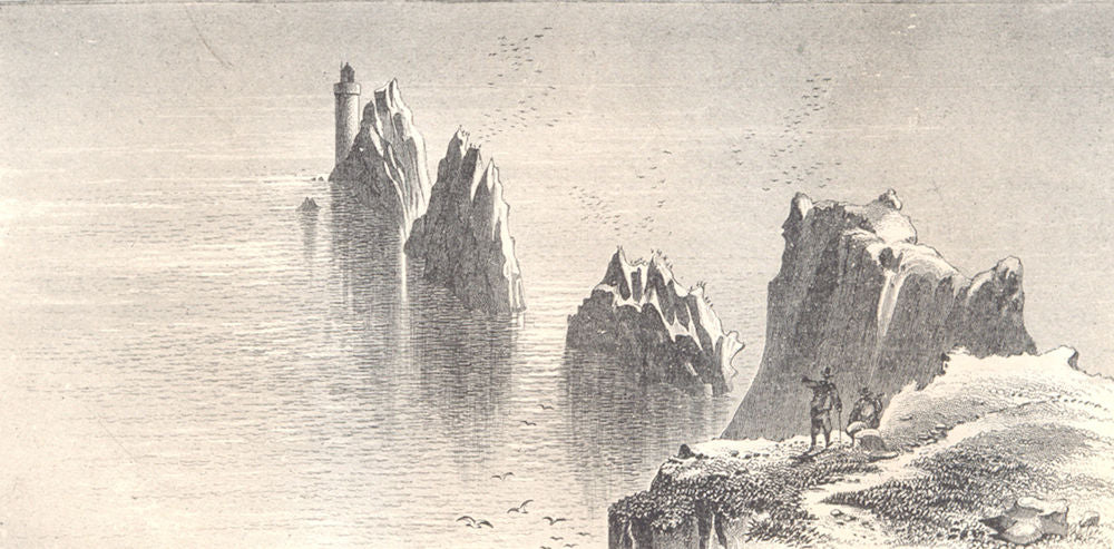 ISLE OF WIGHT. The Needles. Lighthouse. Figures 1864 old antique print picture